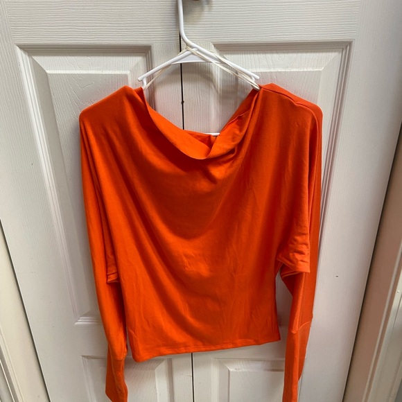 Free People Tops - Free People Vibrant Orange Long Sleeve Top and Brown